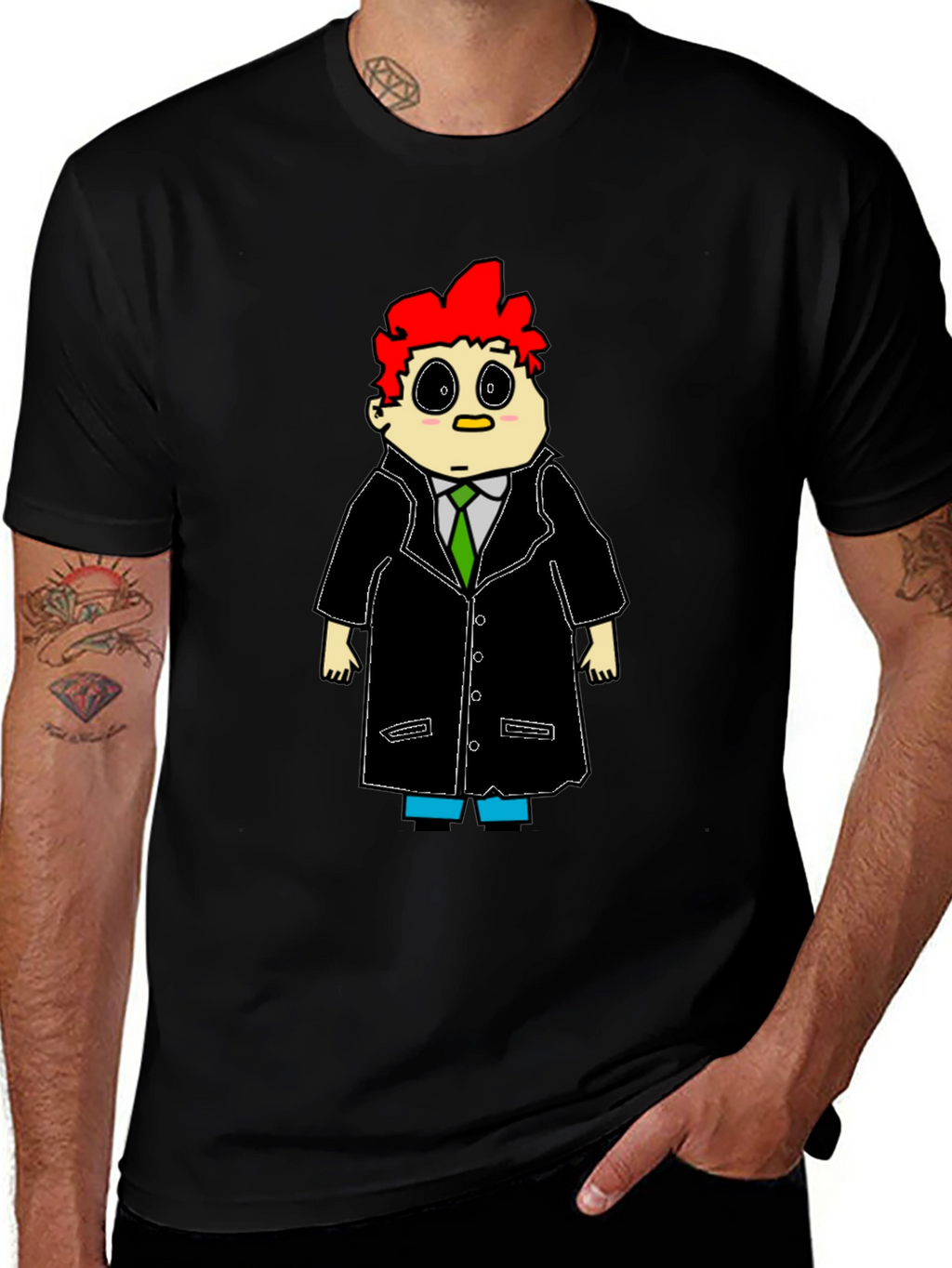 Cartoon Character Graphic T-Shirt - Black