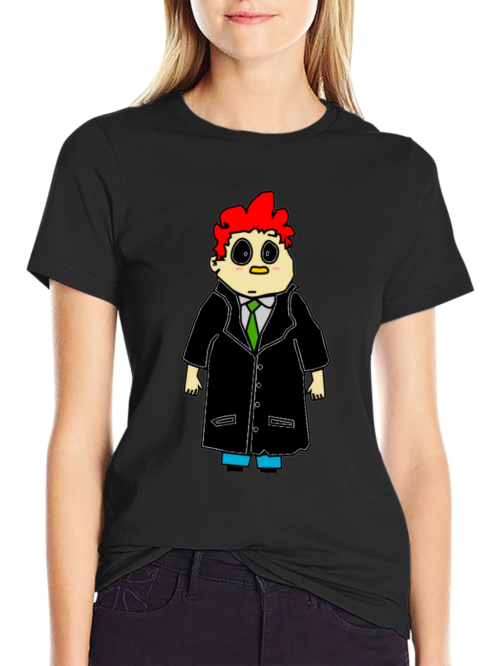 Cartoon Character Graphic T-Shirt - Black