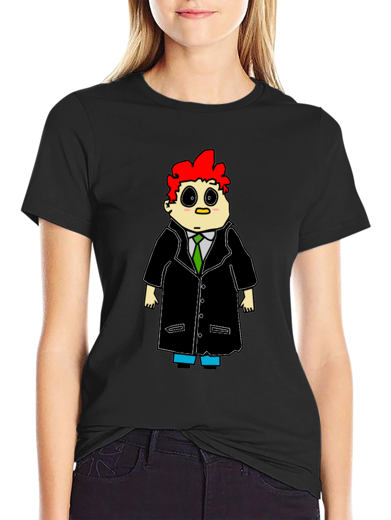 Cartoon Character Graphic T-Shirt - Black