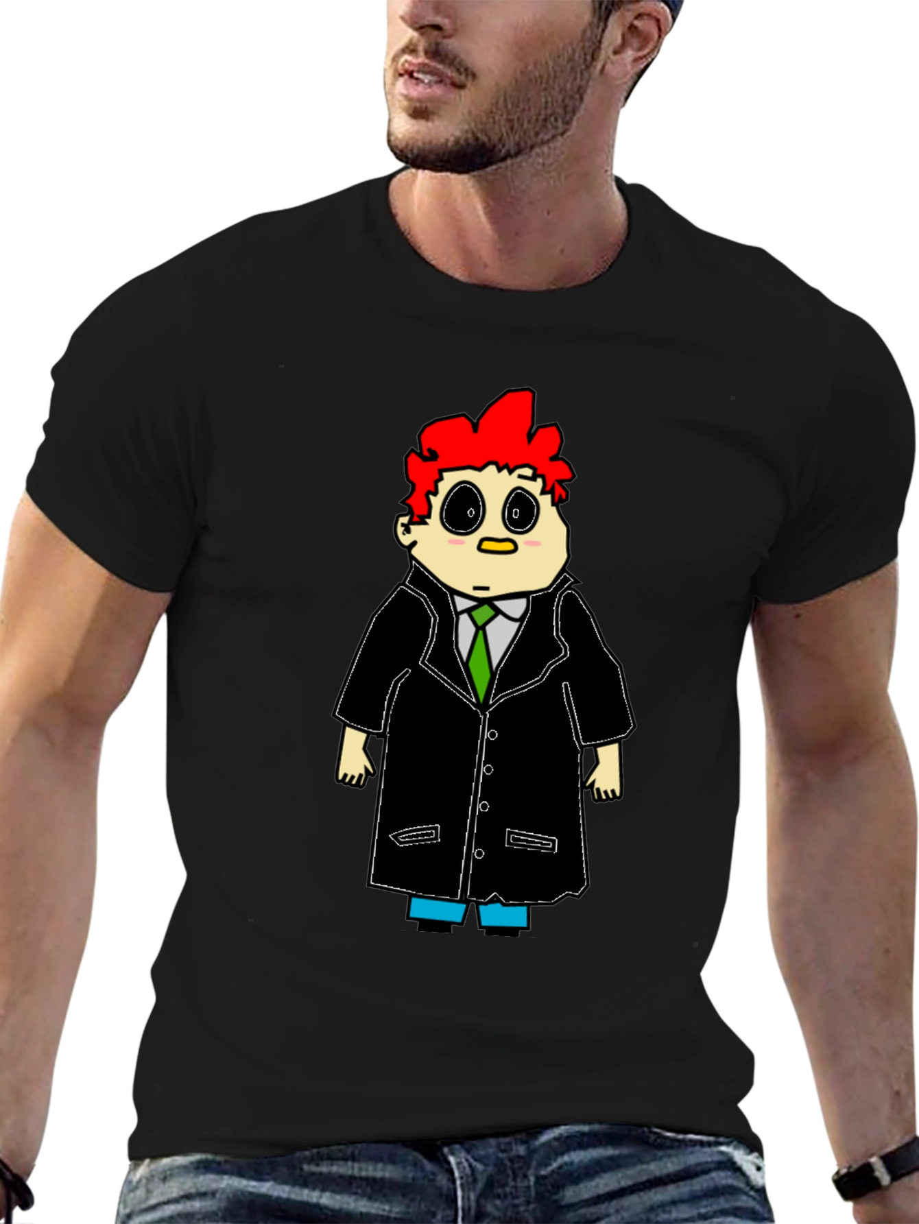 Cartoon Character Graphic T-Shirt - Black