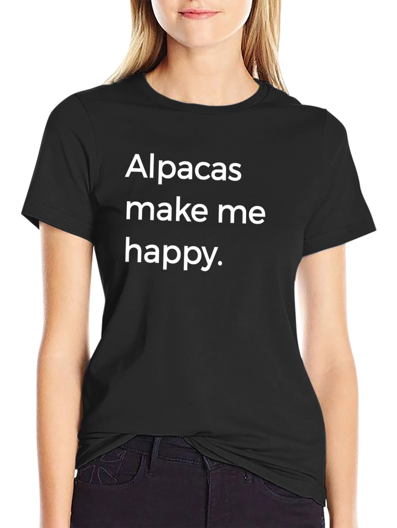 Alpacas Make Me Happy T-Shirt - Black Crew Neck Tee