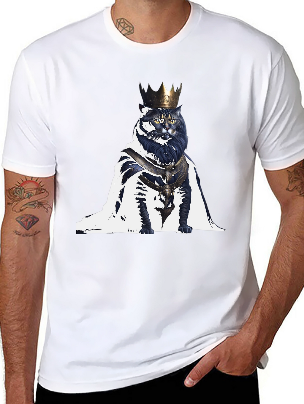 King Cat Graphic T-Shirt - Regal Feline Design