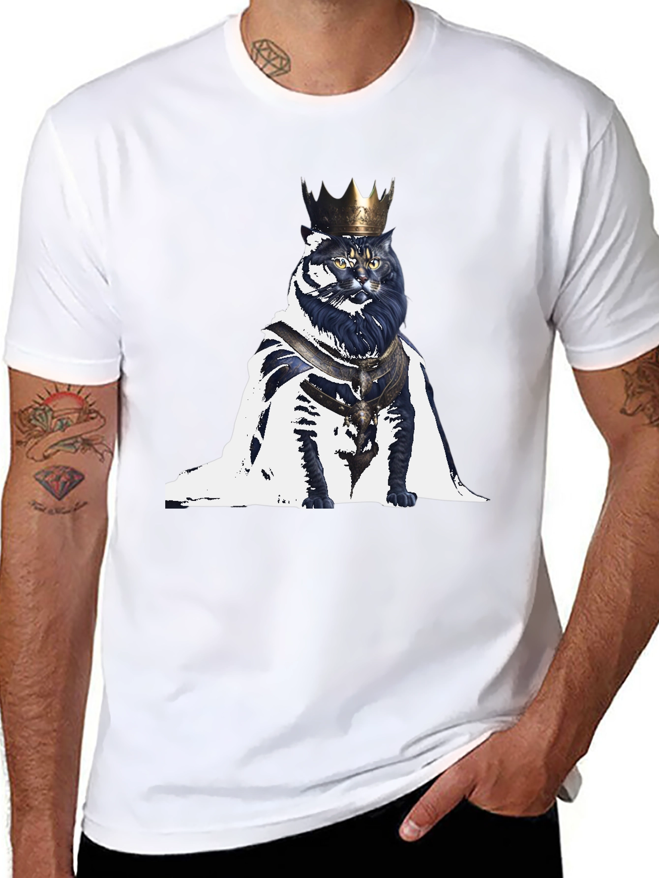 King Cat Graphic T-Shirt - Regal Feline Design