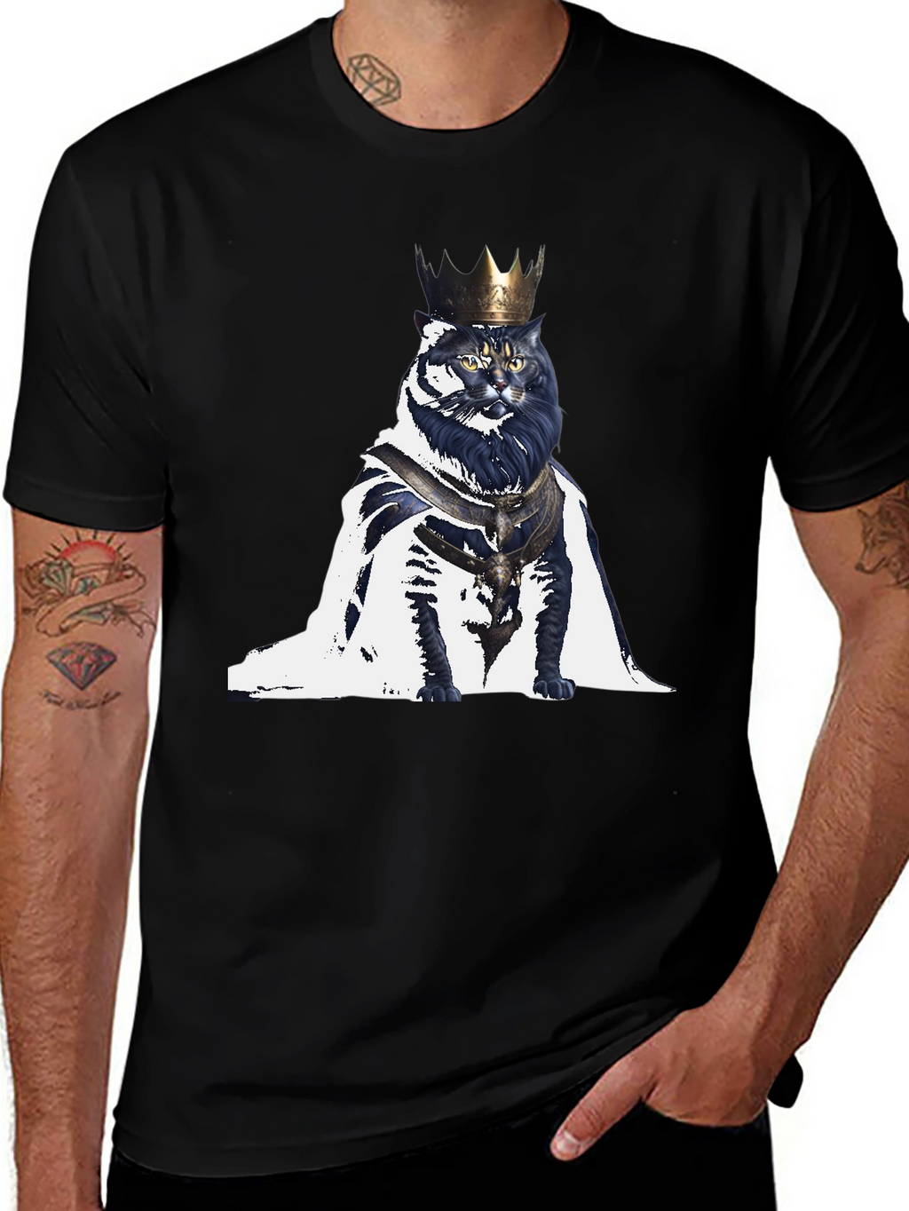 King Cat Graphic T-Shirt - Regal Feline Design