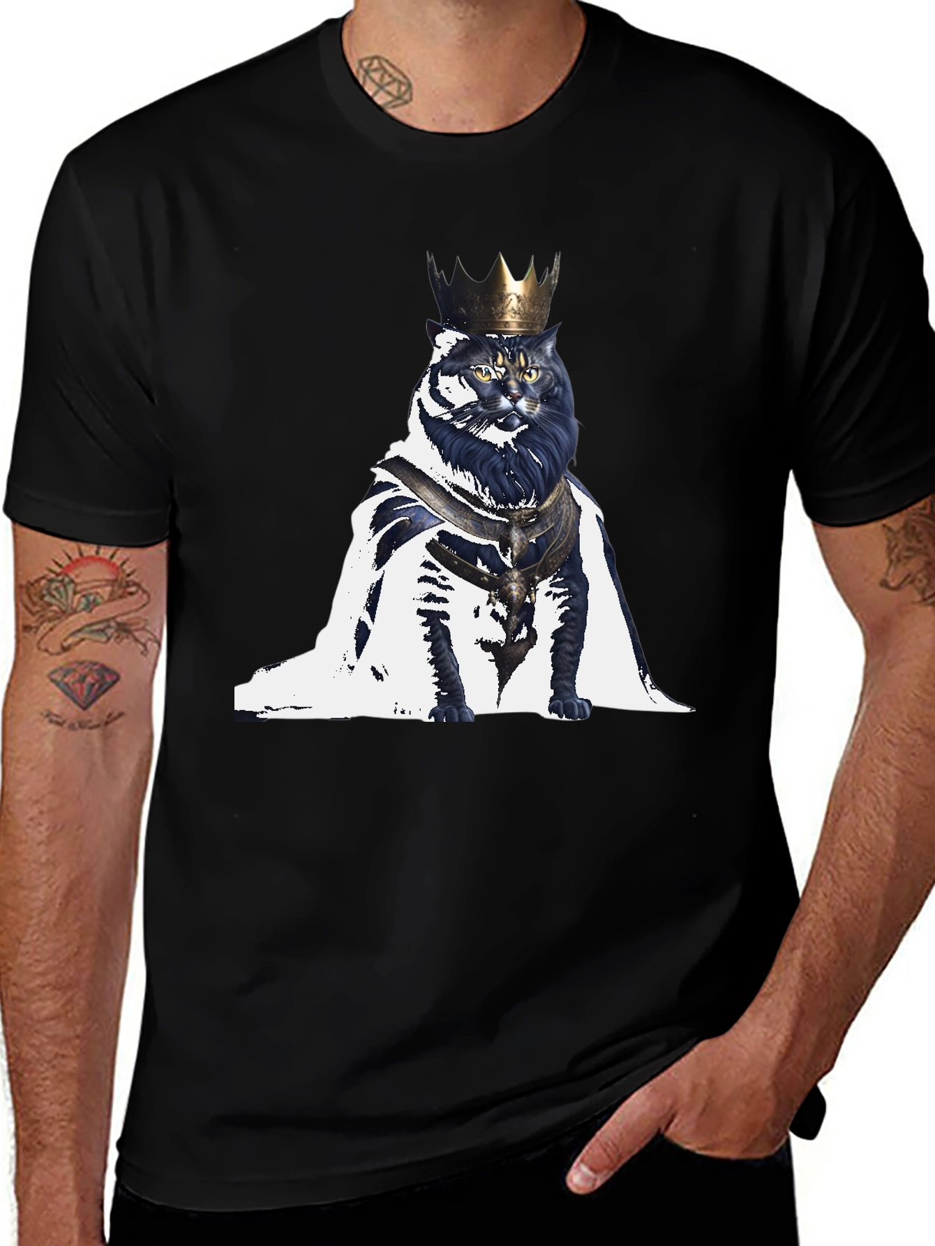 King Cat Graphic T-Shirt - Regal Feline Design