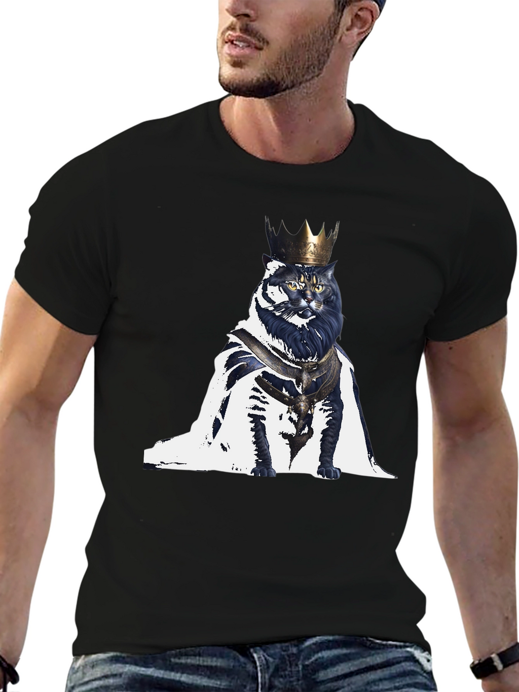 King Cat Graphic T-Shirt - Regal Feline Design