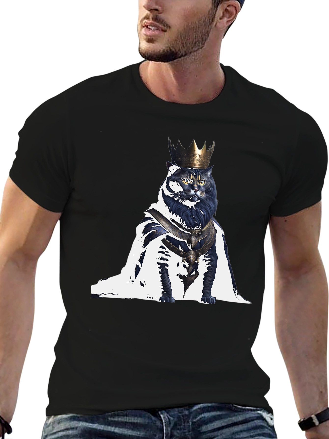 King Cat Graphic T-Shirt - Regal Feline Design