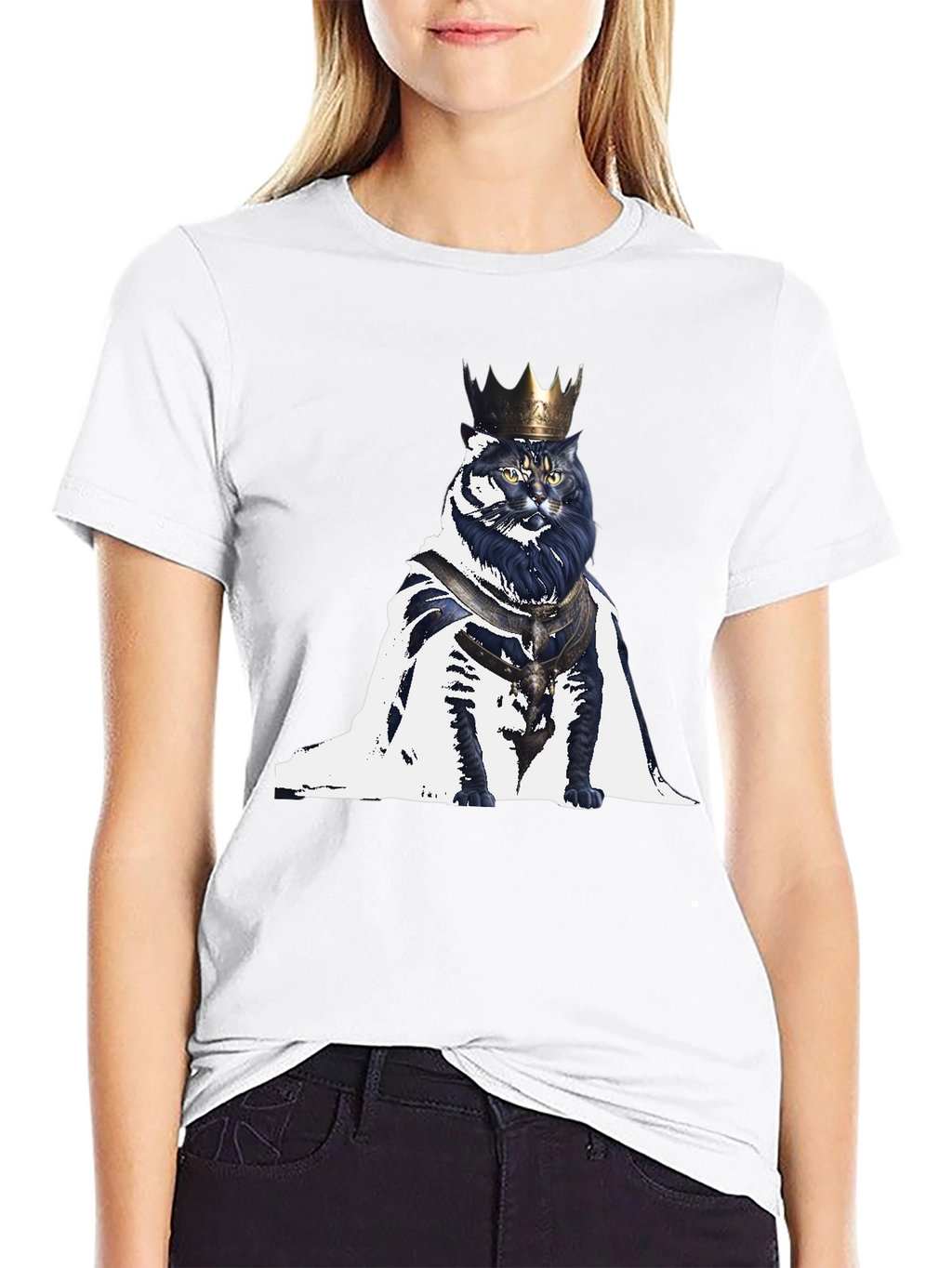 King Cat Graphic T-Shirt - Regal Feline Design