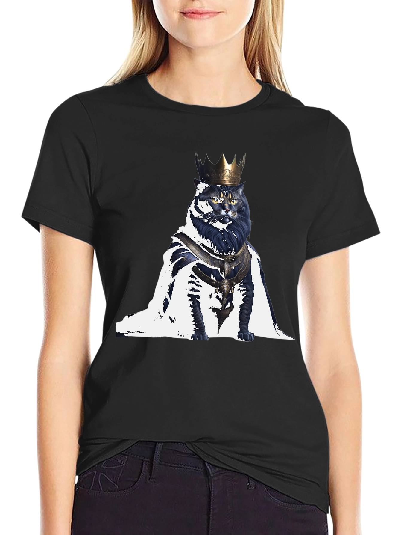 King Cat Graphic T-Shirt - Regal Feline Design
