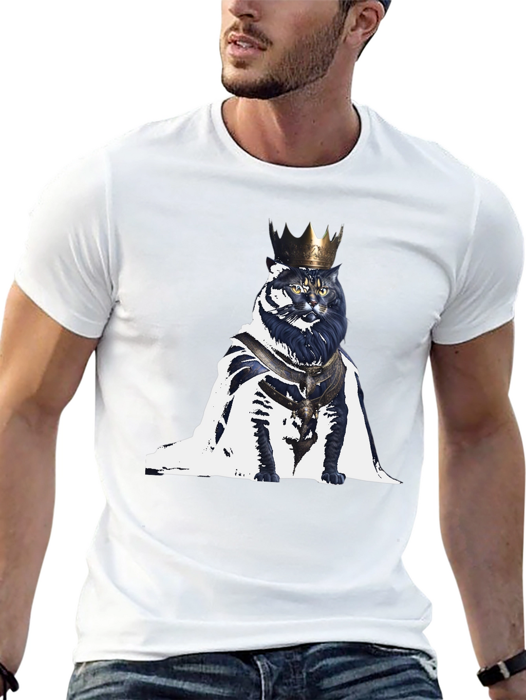 King Cat Graphic T-Shirt - Regal Feline Design