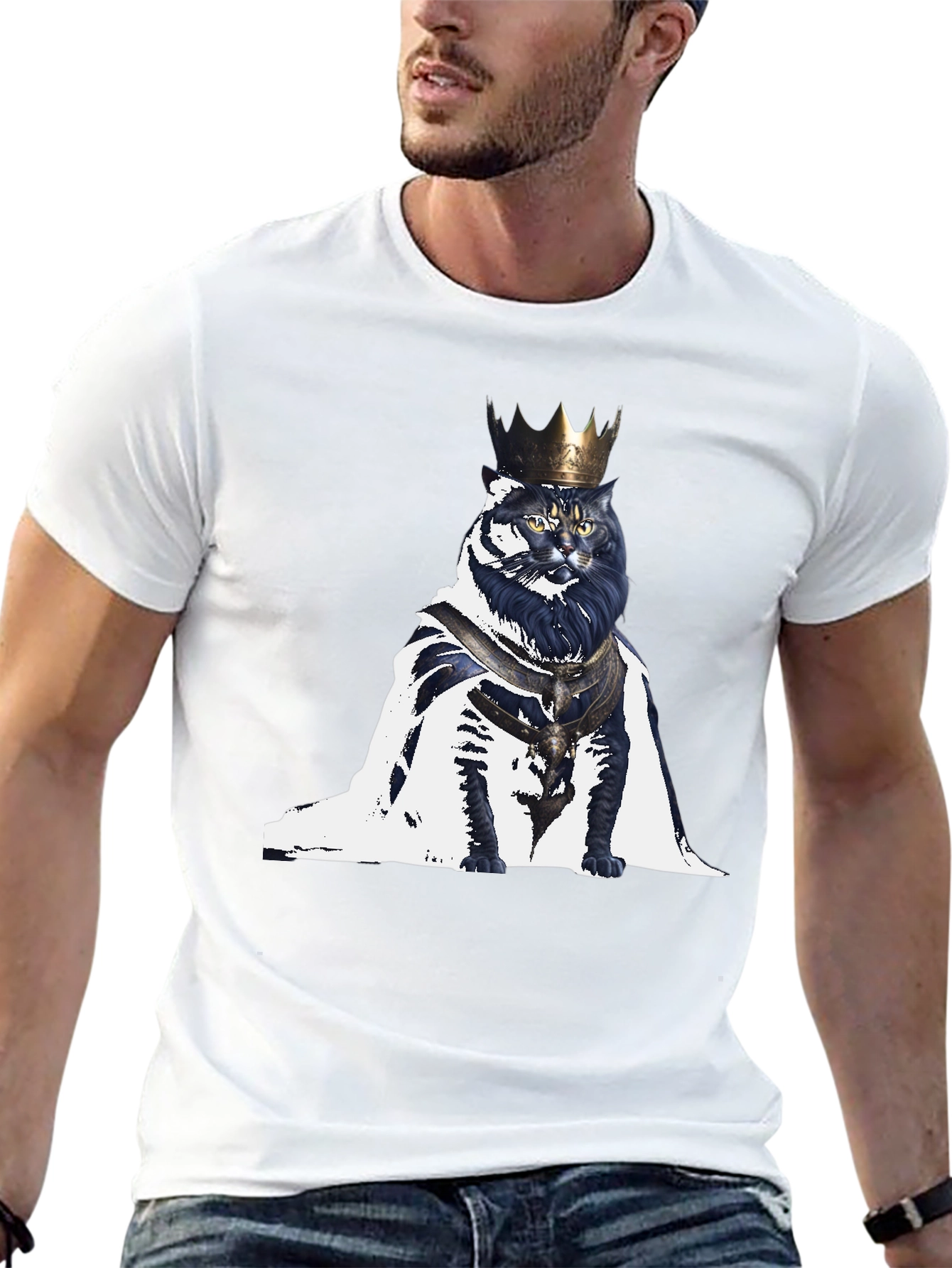 King Cat Graphic T-Shirt - Regal Feline Design