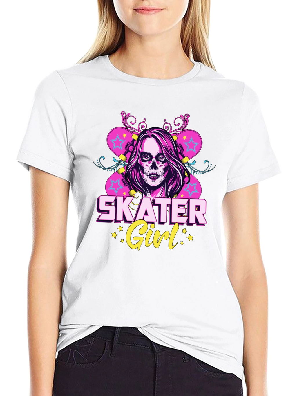 Skater Girl T-Shirt with Skull Face Design