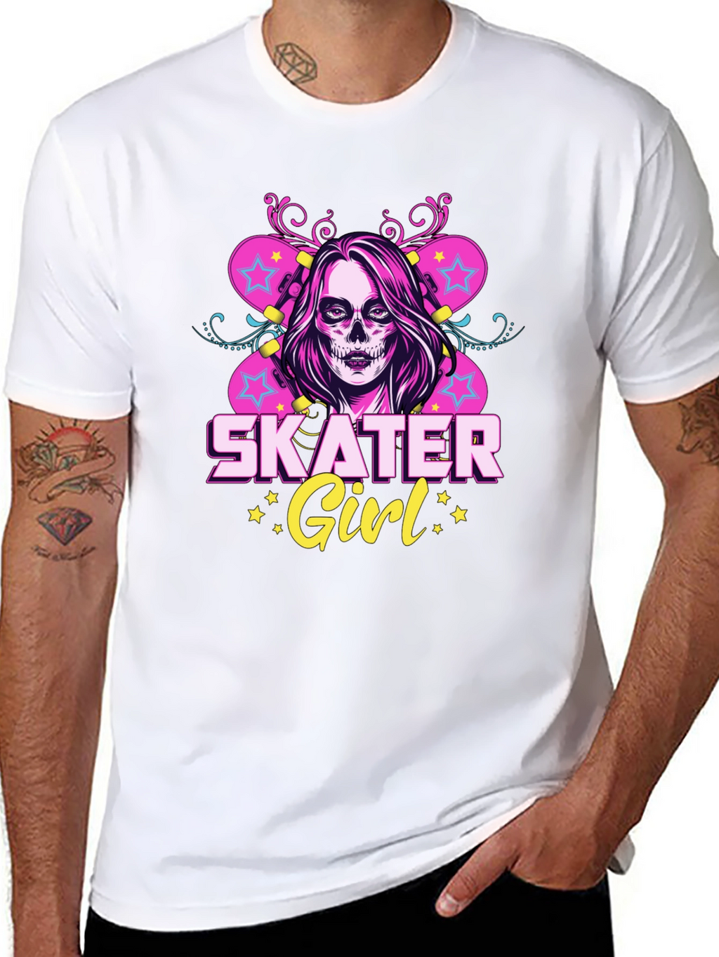 Skater Girl T-Shirt with Skull Face Design