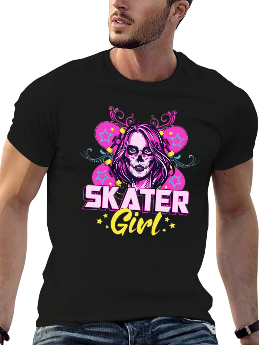 Skater Girl T-Shirt with Skull Face Design