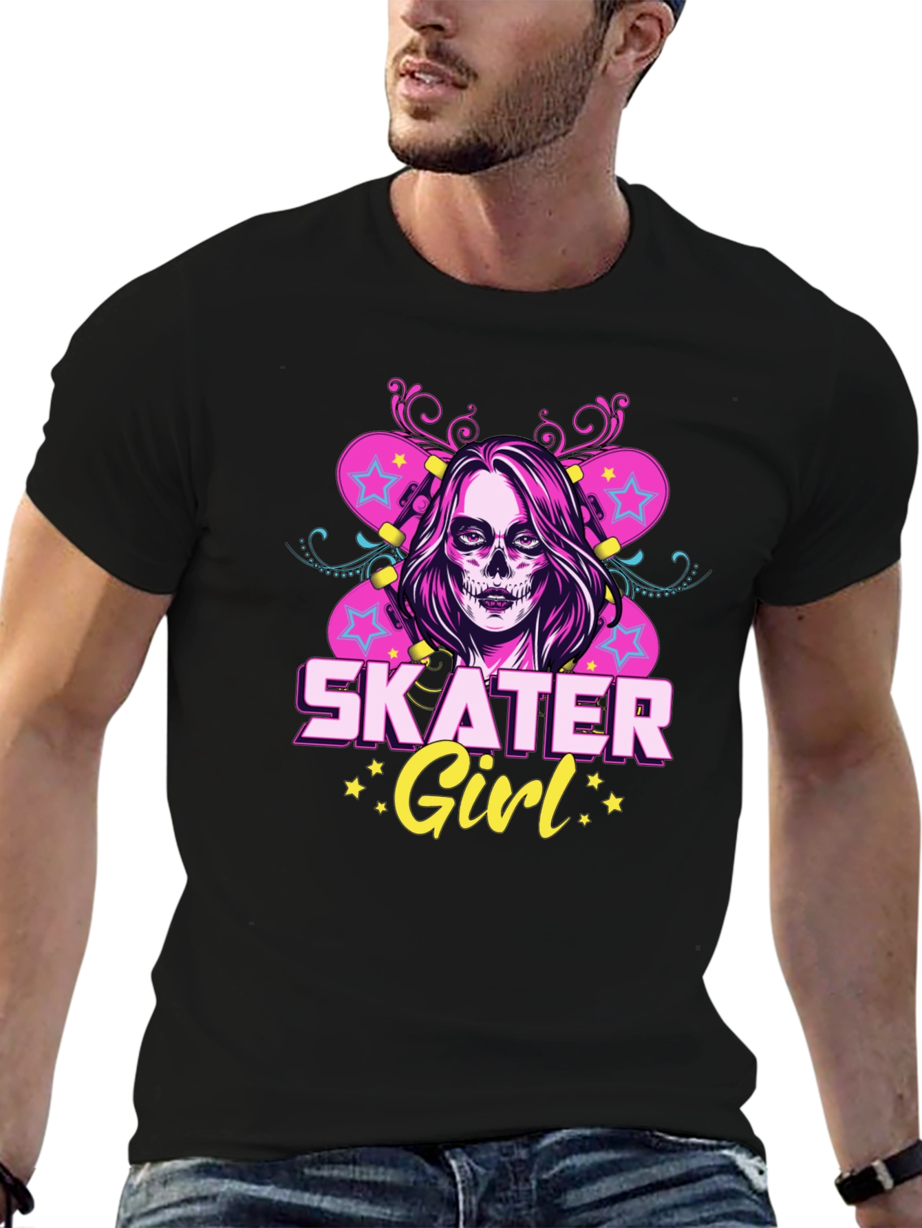 Skater Girl T-Shirt with Skull Face Design