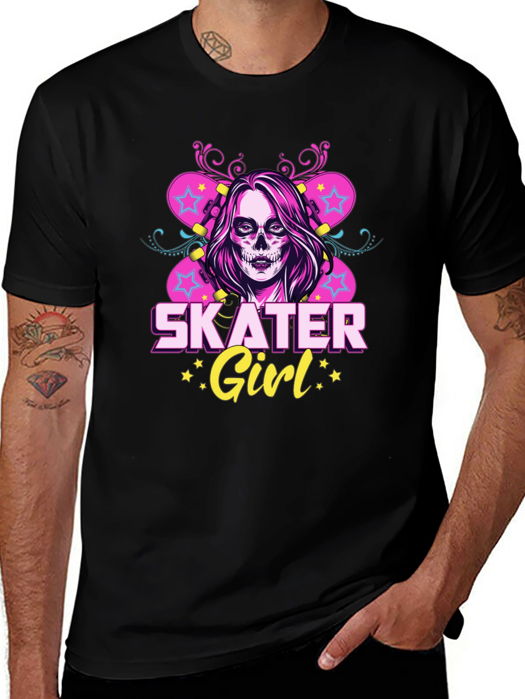 Skater Girl T-Shirt with Skull Face Design