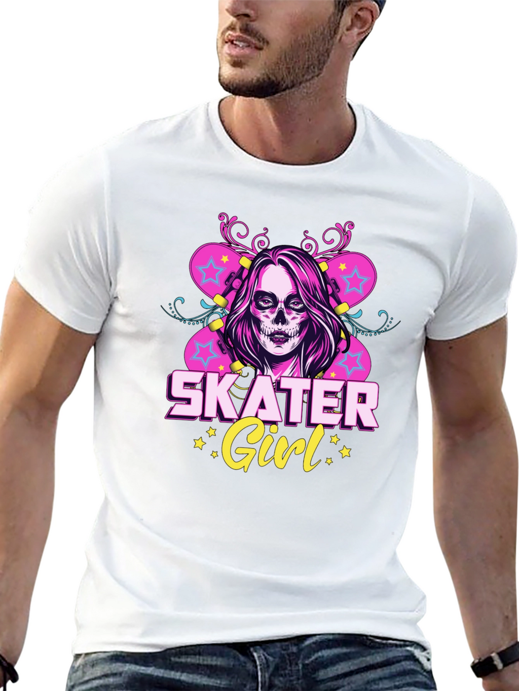 Skater Girl T-Shirt with Skull Face Design