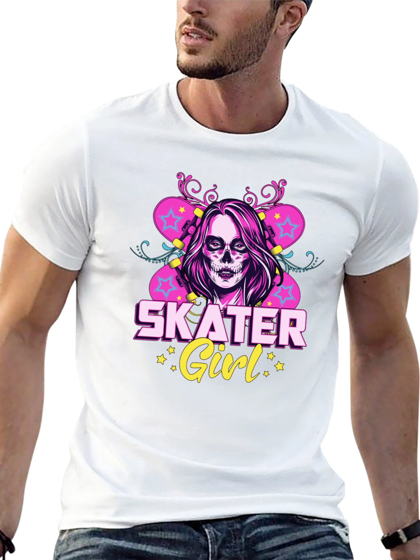 Skater Girl T-Shirt with Skull Face Design