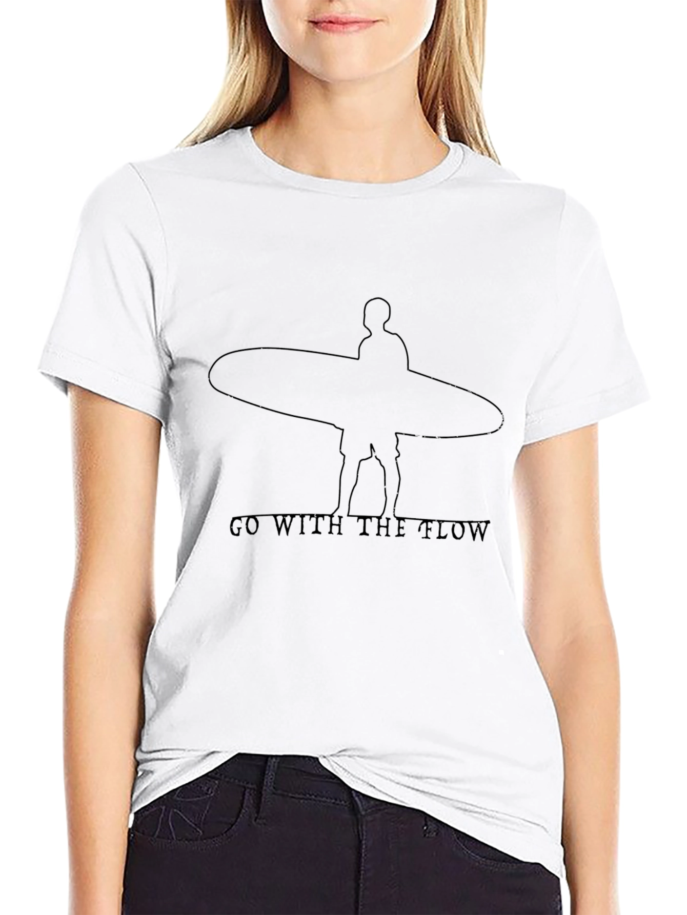 Go With The Flow Black T-Shirt - Surfer Design