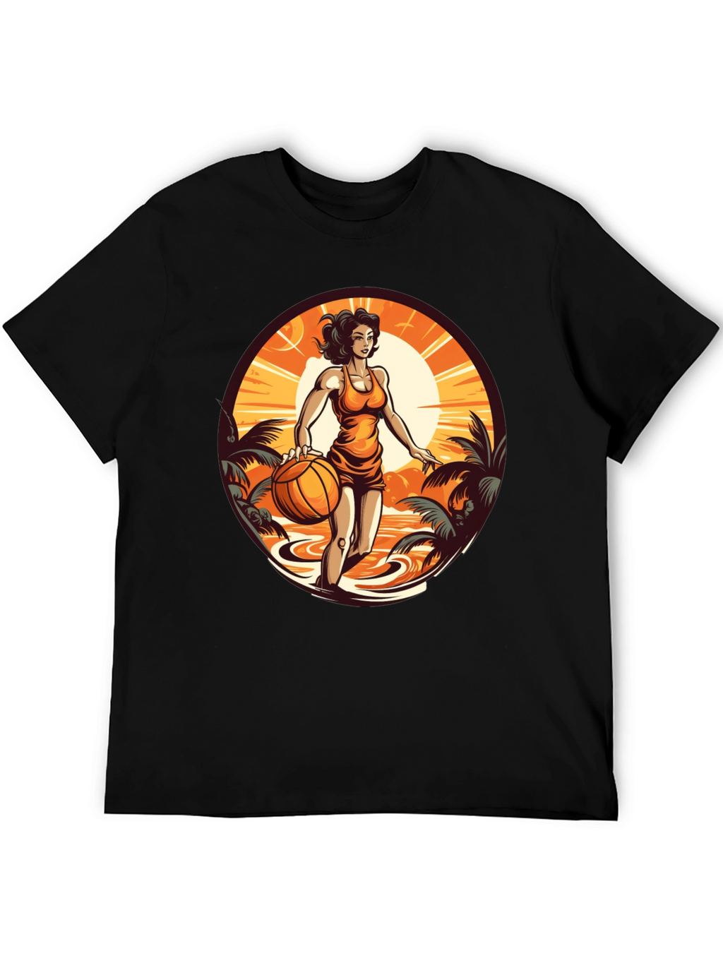 Tropical Basketball Girl Black Tee