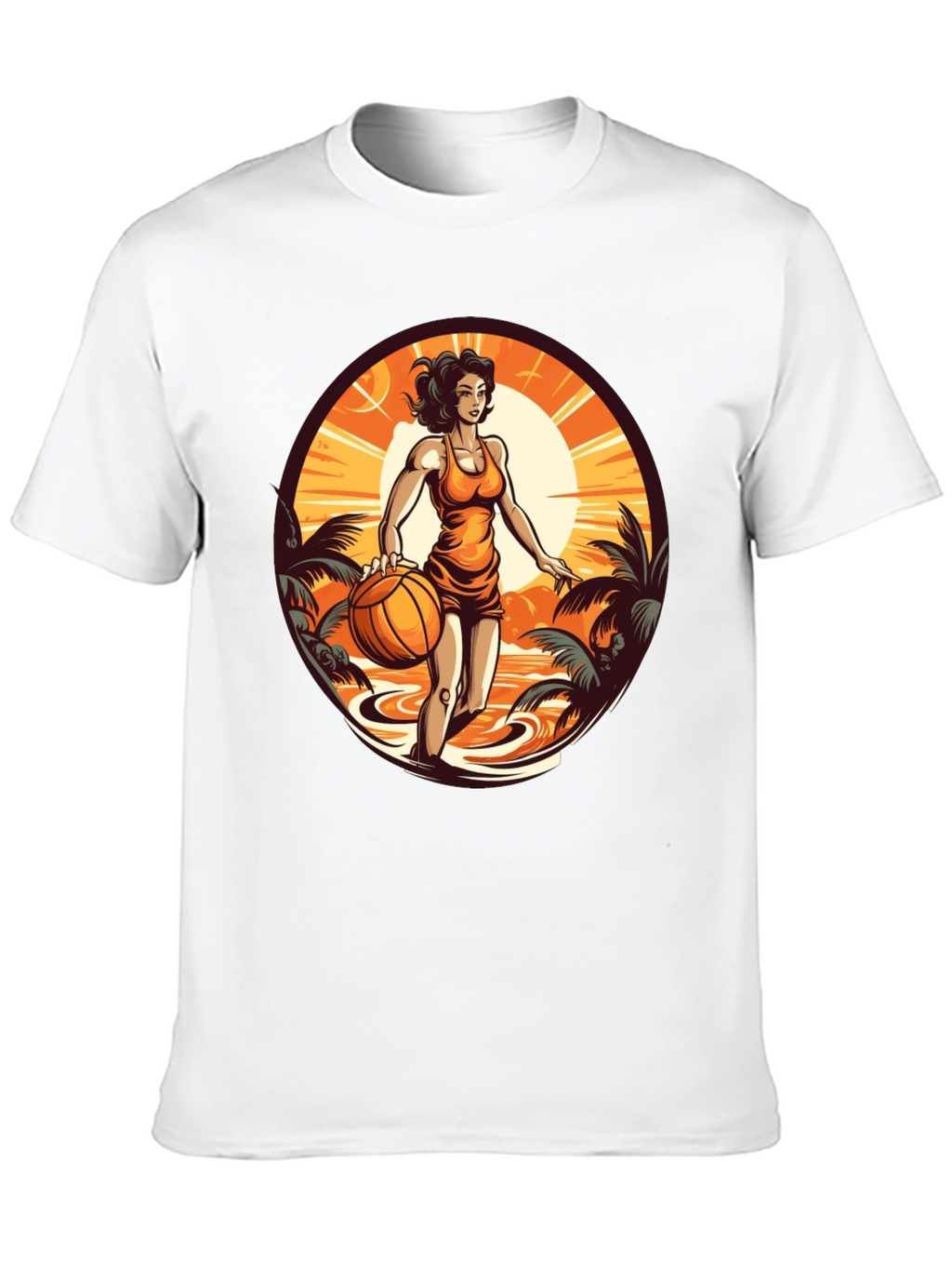 Tropical Basketball Girl Black Tee
