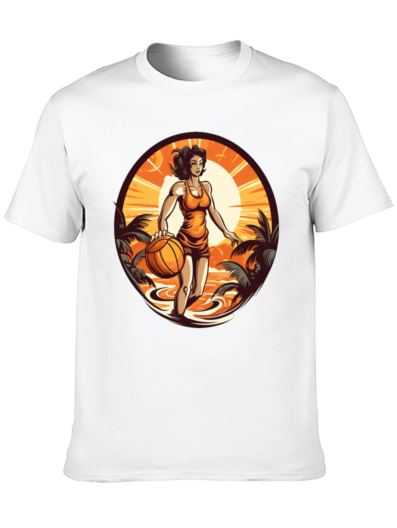 Tropical Basketball Girl Black Tee