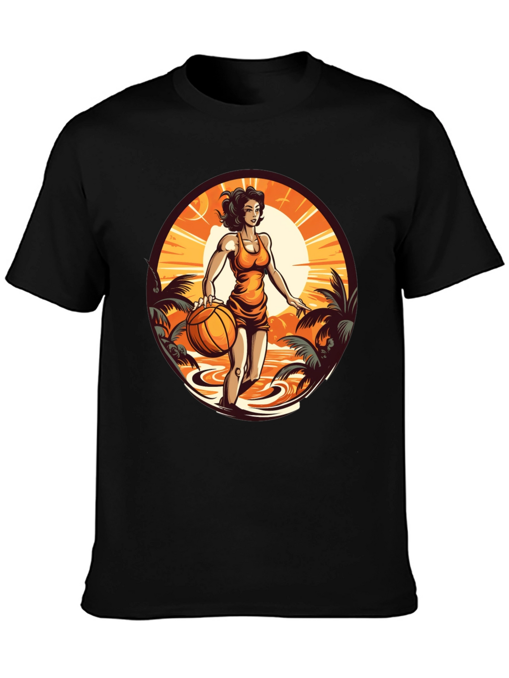 Tropical Basketball Girl Black Tee