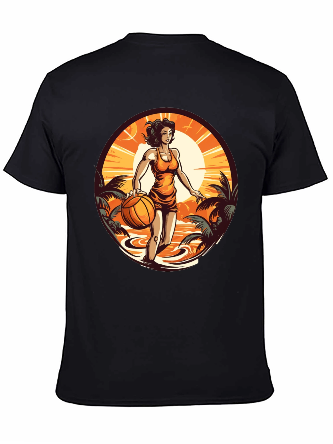 Tropical Basketball Girl Black Tee