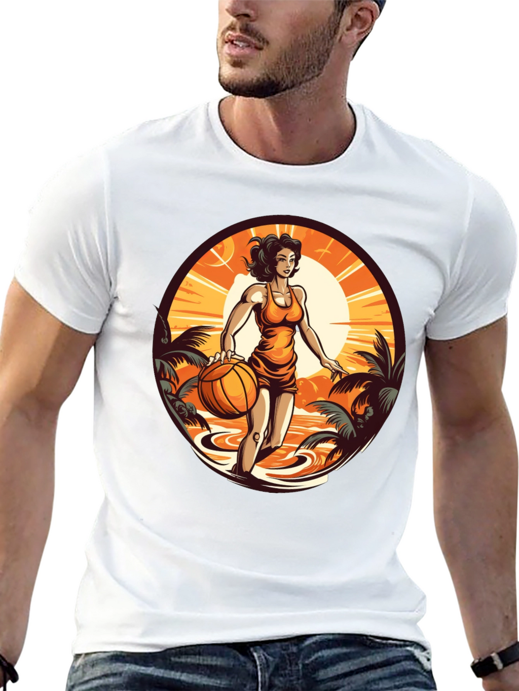 Tropical Basketball Girl Black Tee