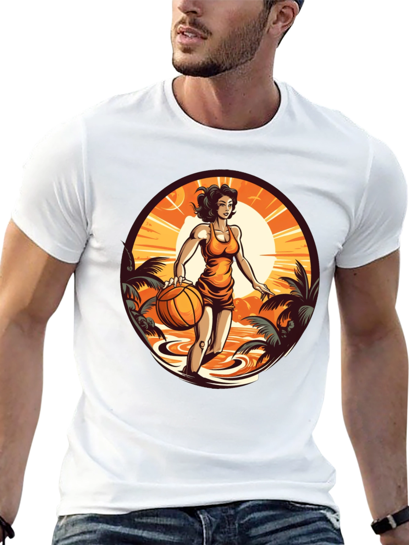 Tropical Basketball Girl Black Tee