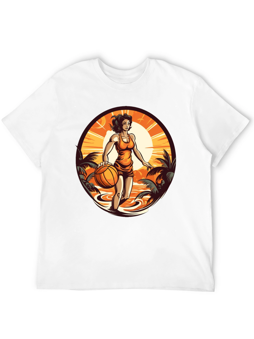 Tropical Basketball Girl Black Tee