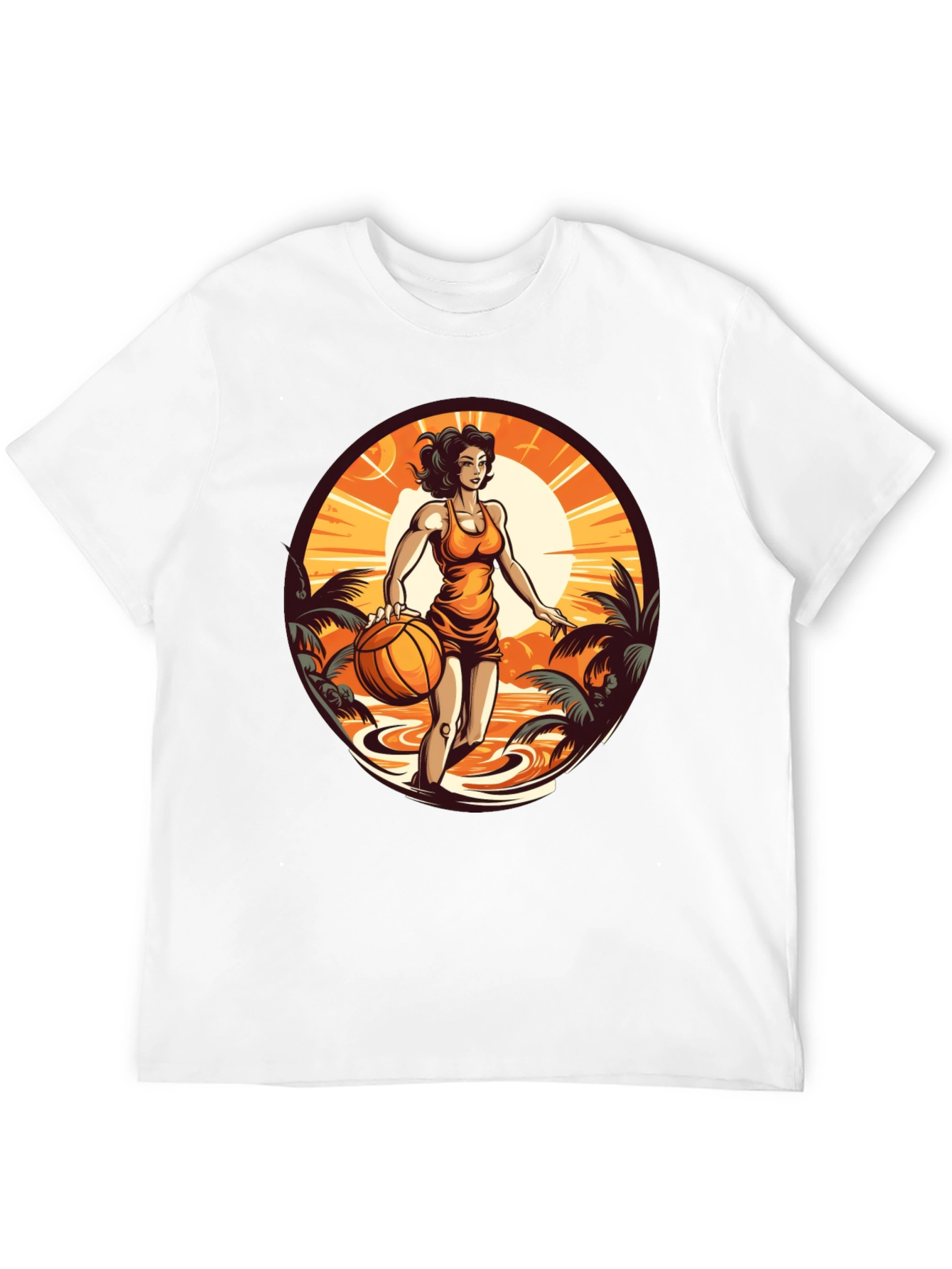 Tropical Basketball Girl Black Tee