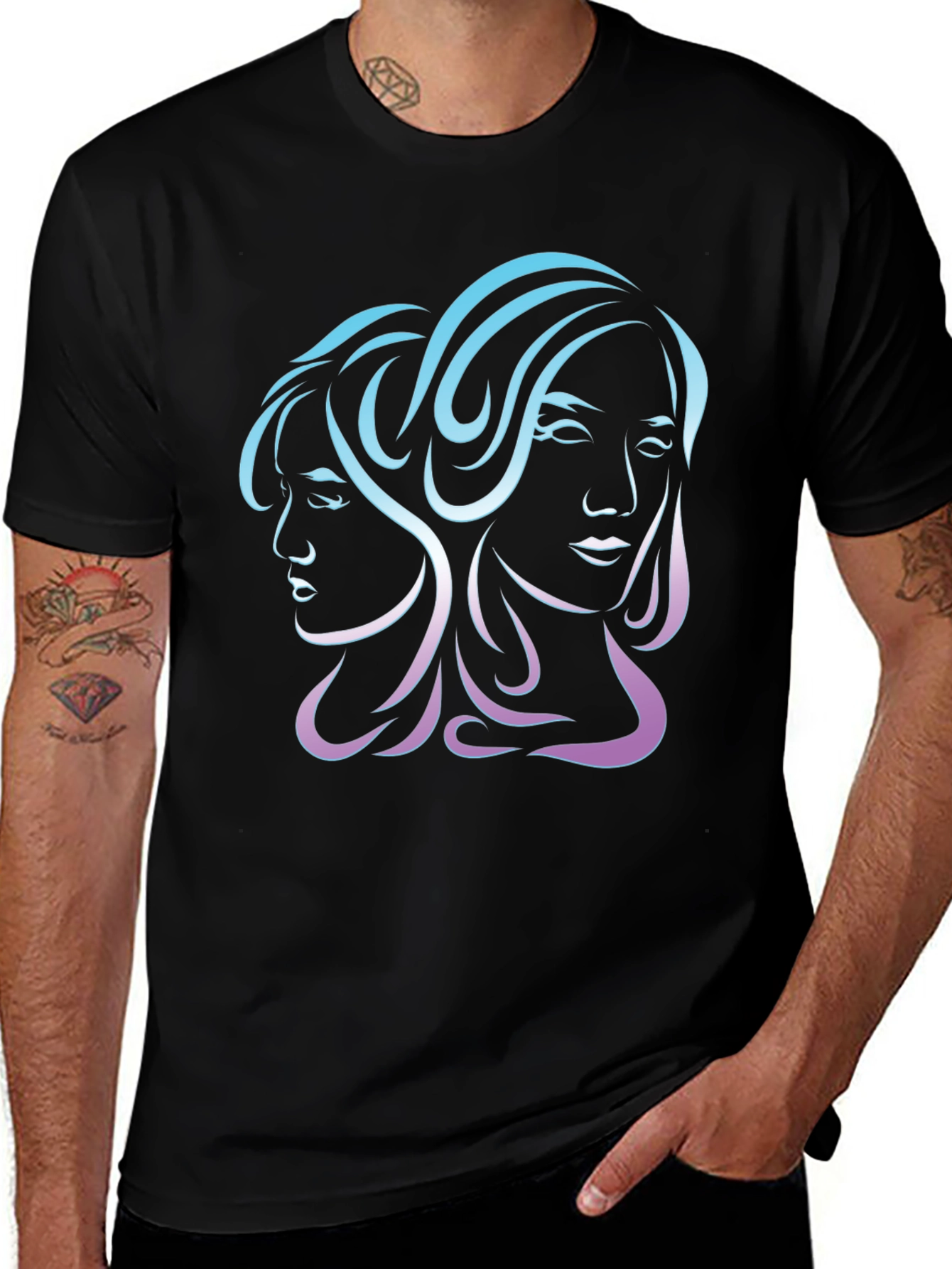 Gemini Zodiac Graphic Tee - Black