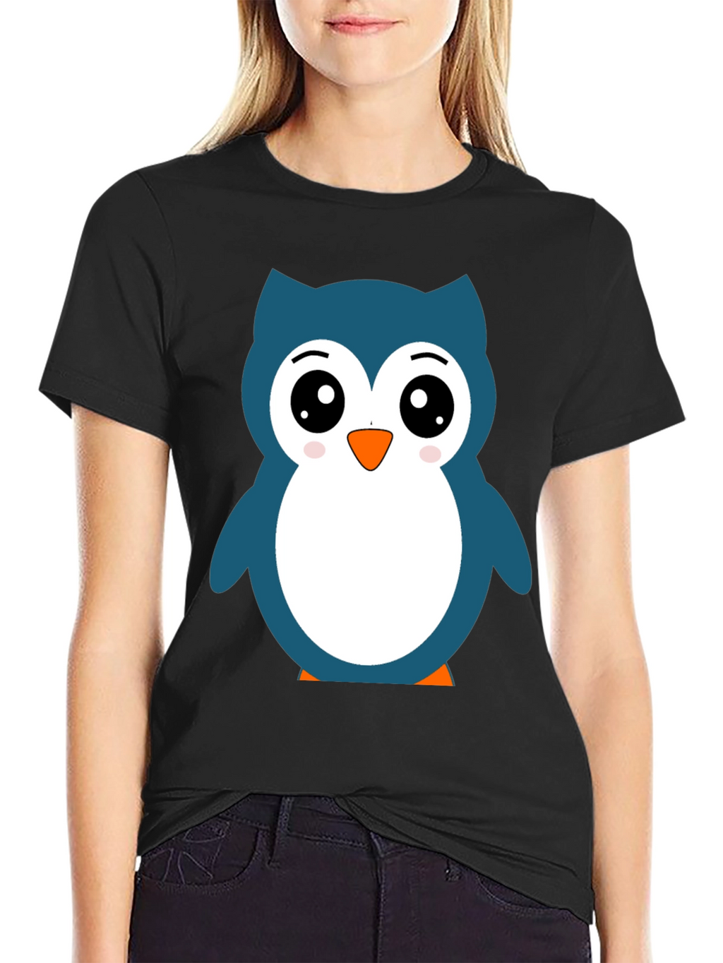 Cute Owl Graphic Black T-Shirt
