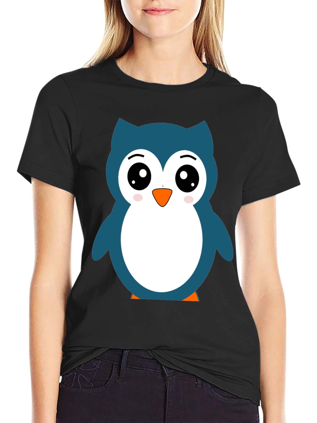 Cute Owl Graphic Black T-Shirt