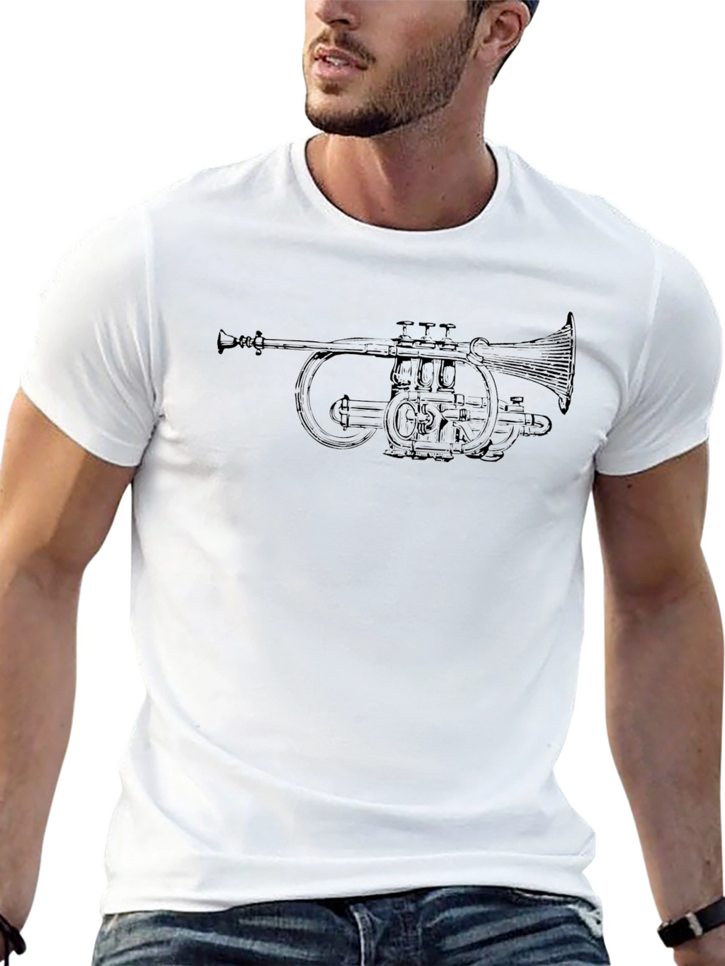 Black T-Shirt with Trumpet Design