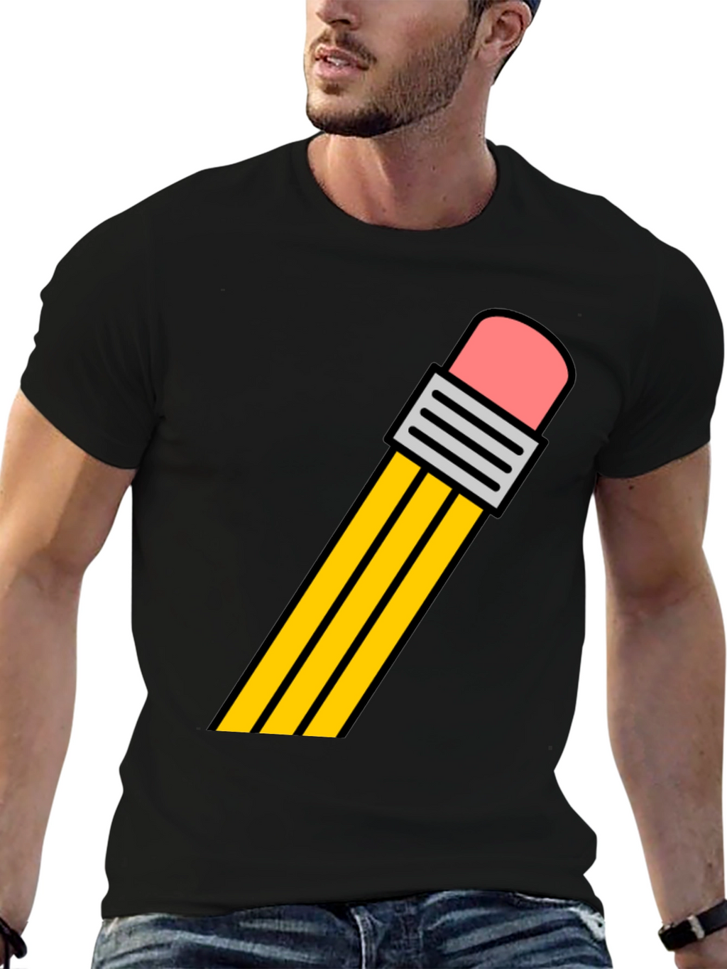 Pencil Graphic Tee - Black Cotton T-Shirt