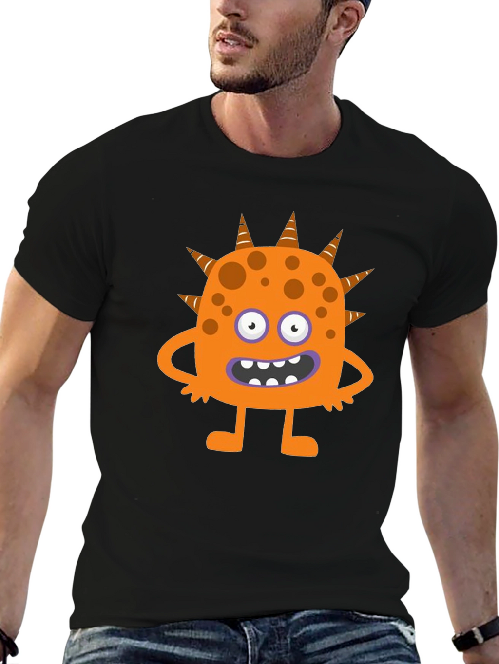 Fun Cartoon Monster Graphic Black T-Shirt