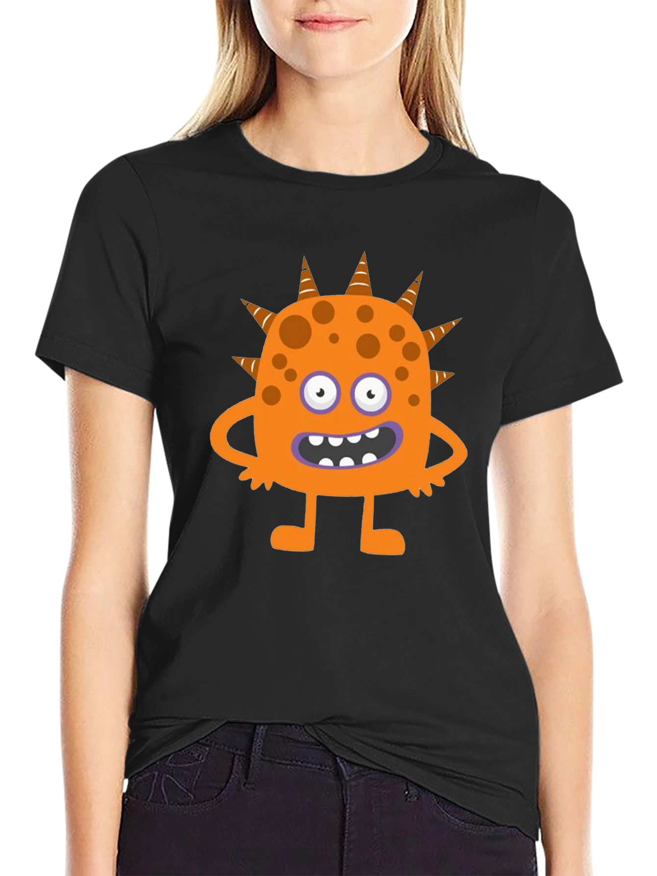Fun Cartoon Monster Graphic Black T-Shirt
