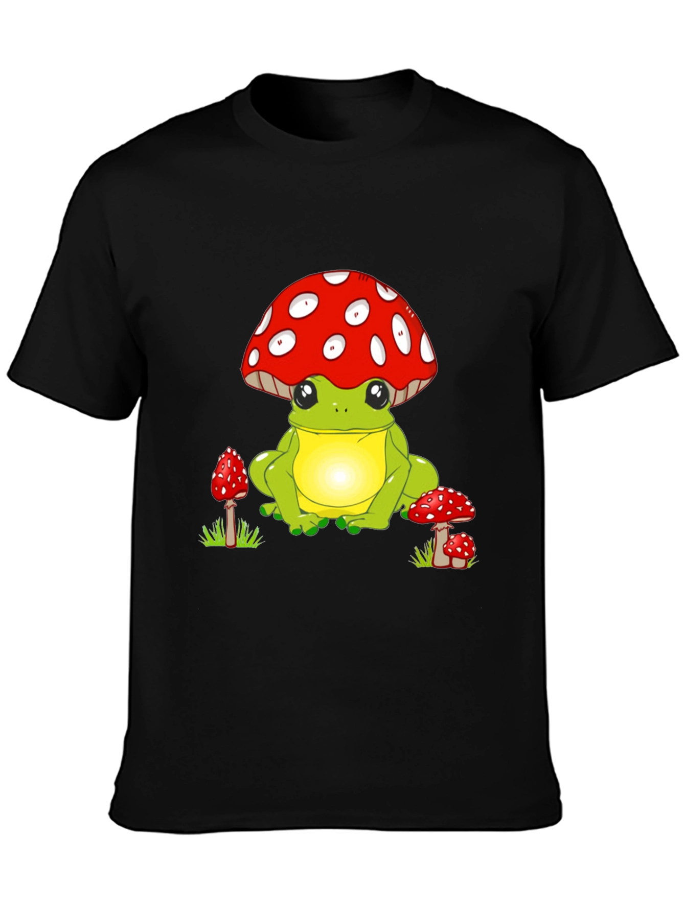 Frog with Mushroom Hat Black T-Shirt