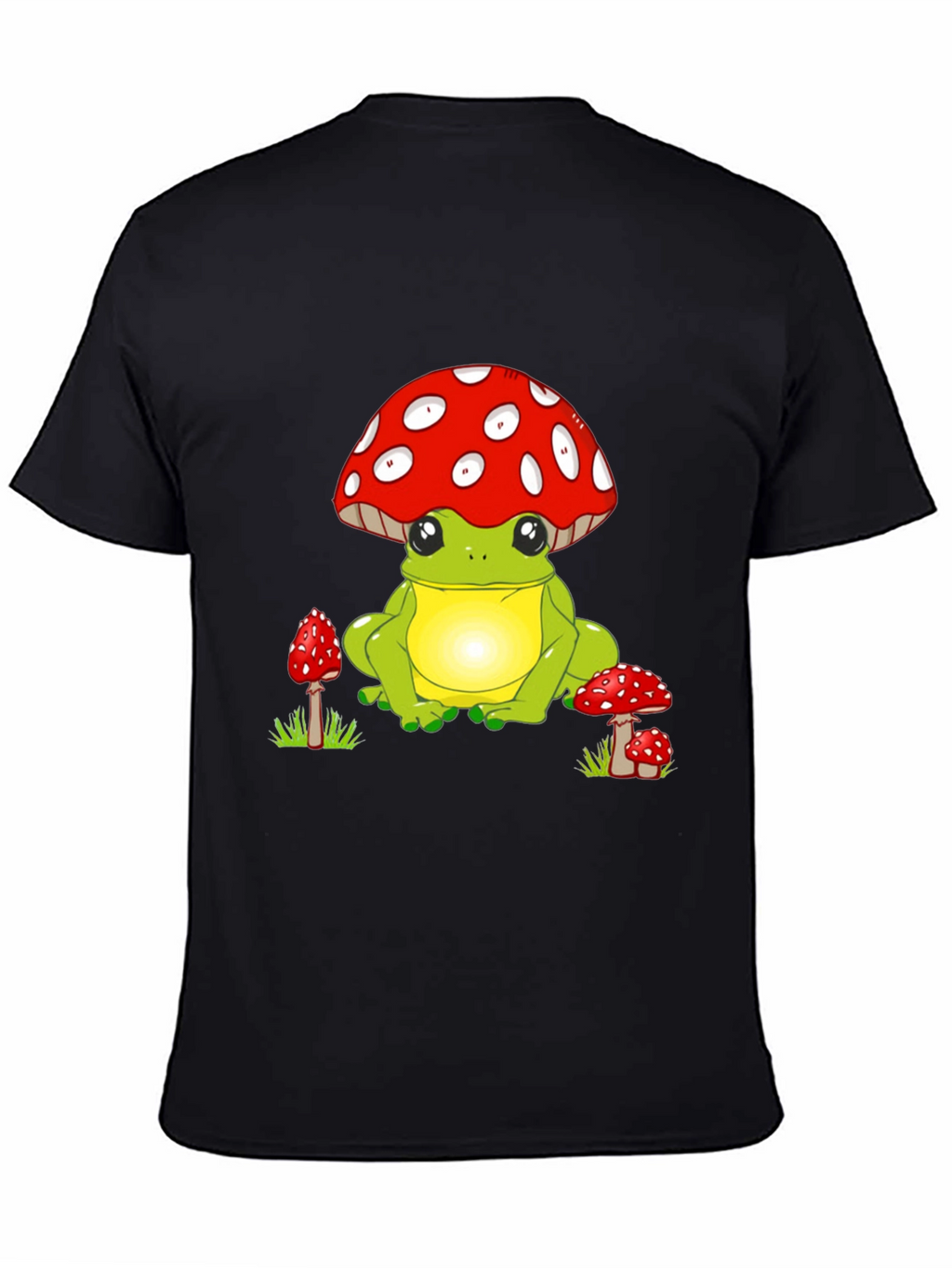 Frog with Mushroom Hat Black T-Shirt