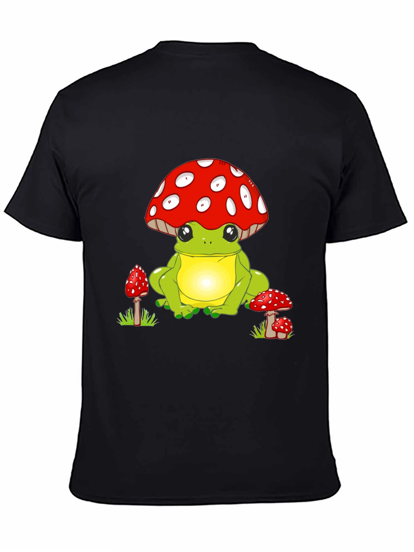 Frog with Mushroom Hat Black T-Shirt