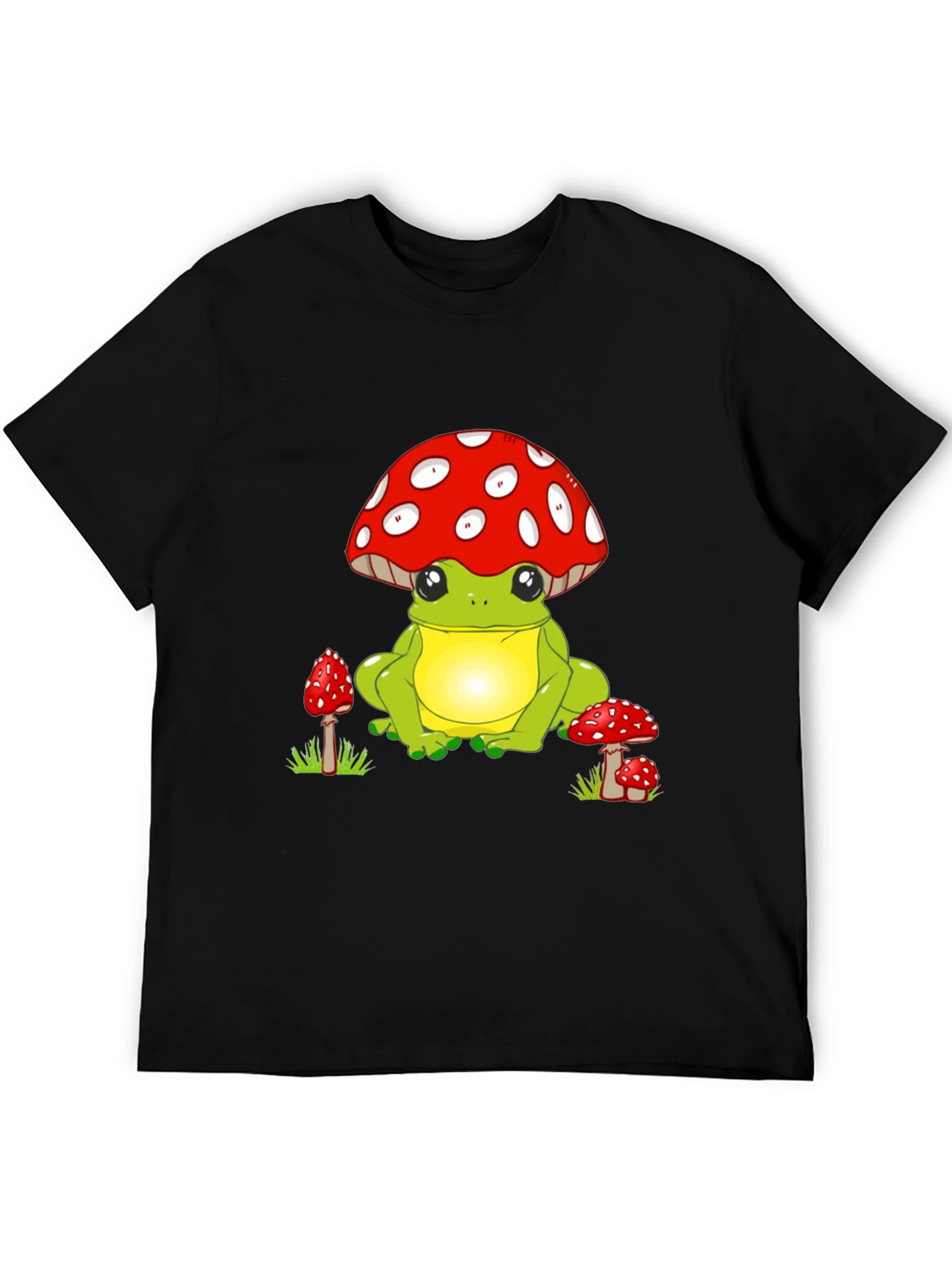 Frog with Mushroom Hat Black T-Shirt