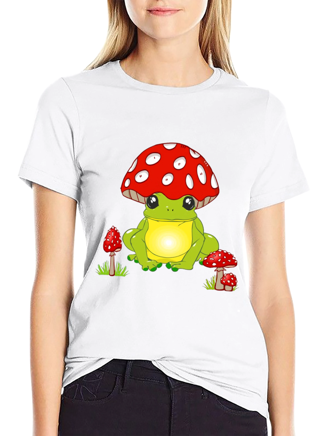 Frog with Mushroom Hat Black T-Shirt