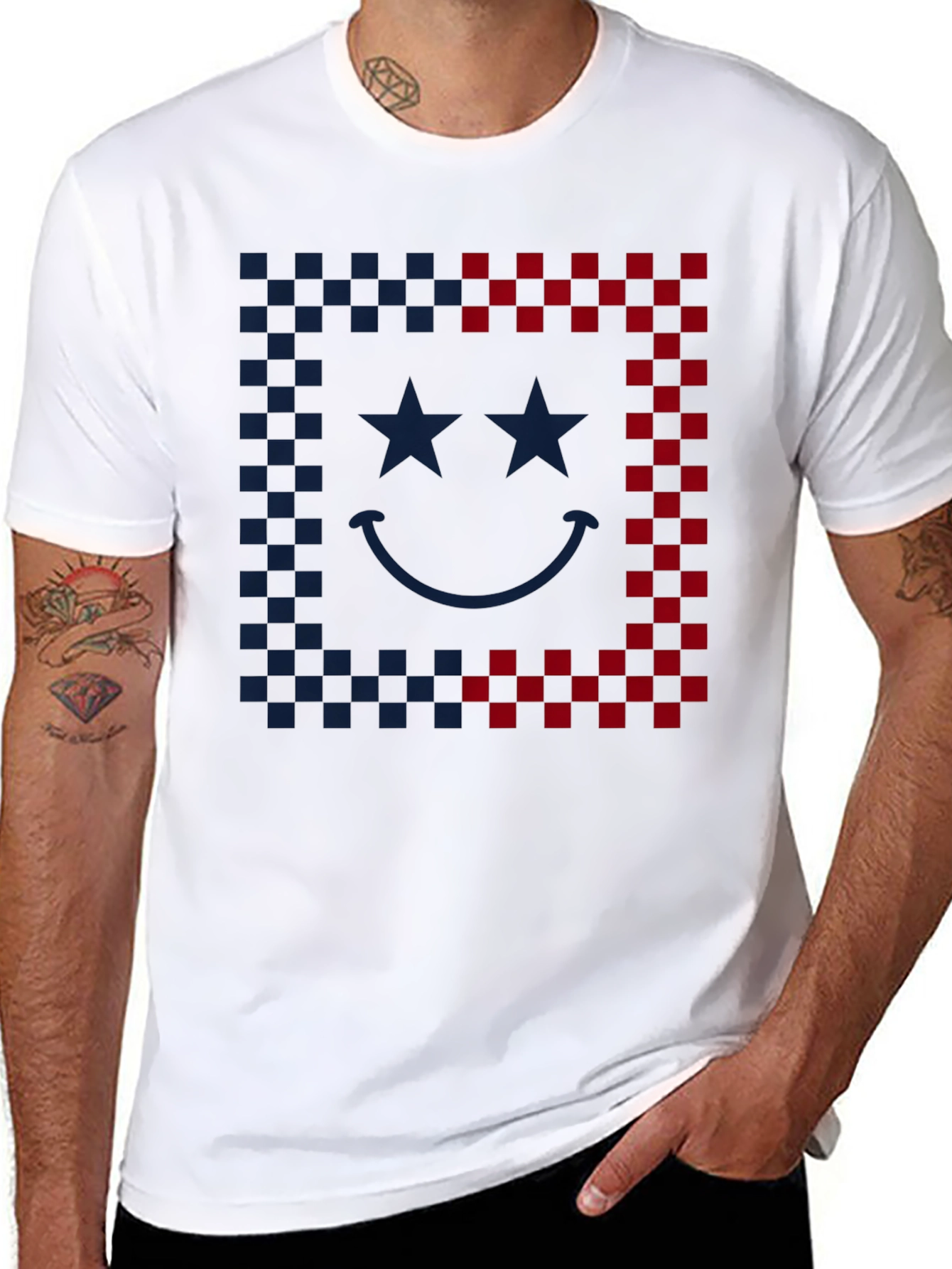 Smiley Face Checkered Border Graphic Tee