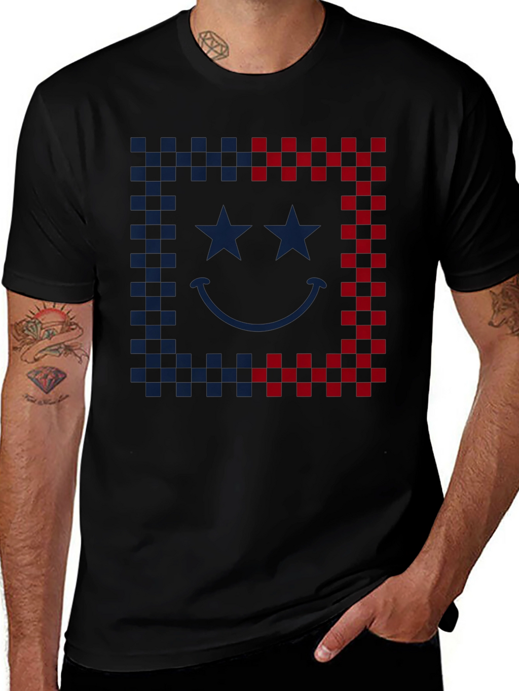 Smiley Face Checkered Border Graphic Tee