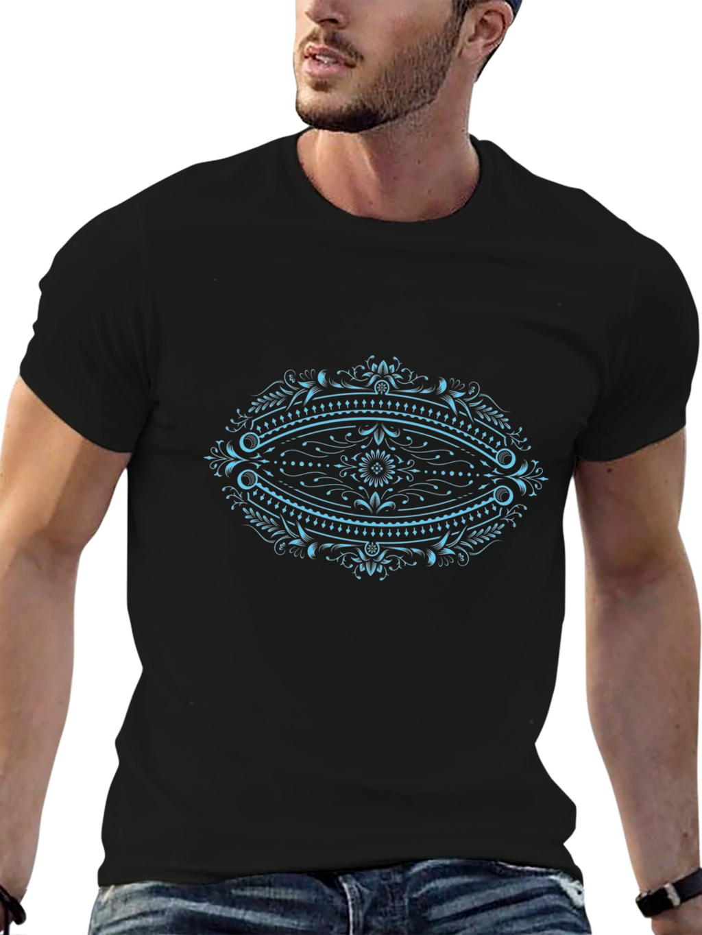 Ornate Oval Graphic Black T-Shirt