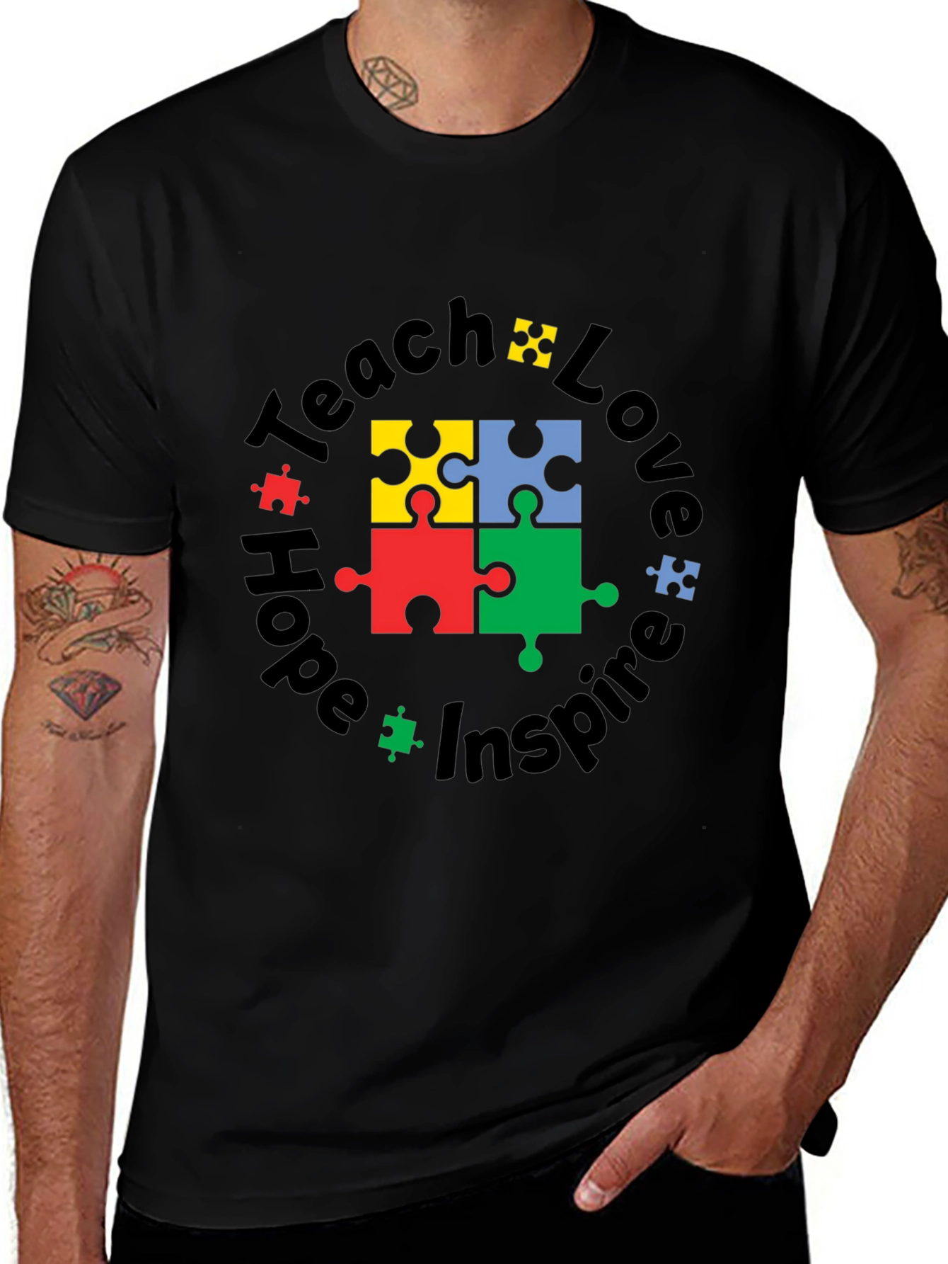 Teach Love Hope Inspire Autism Puzzle T-Shirt