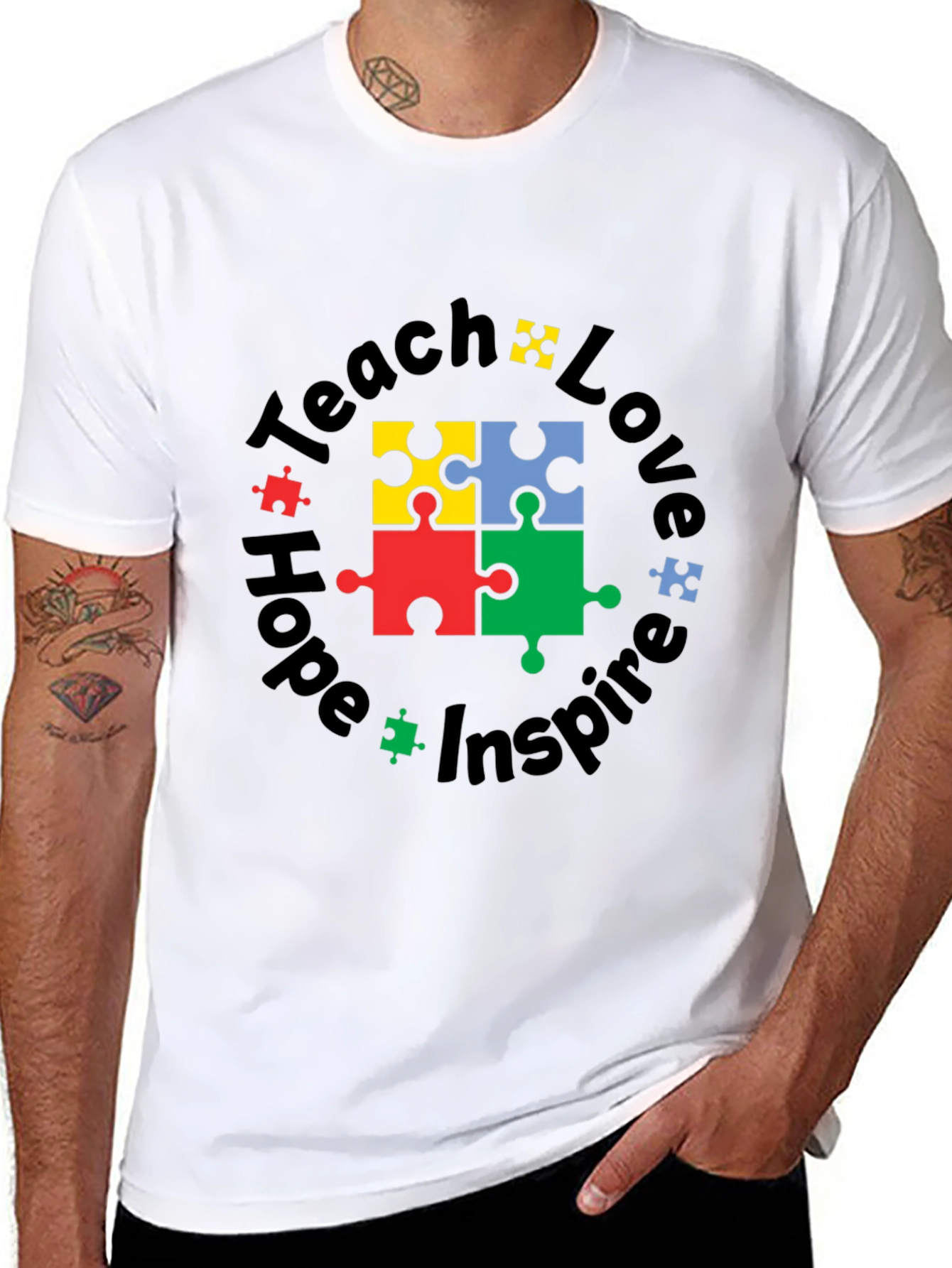 Teach Love Hope Inspire Autism Puzzle T-Shirt