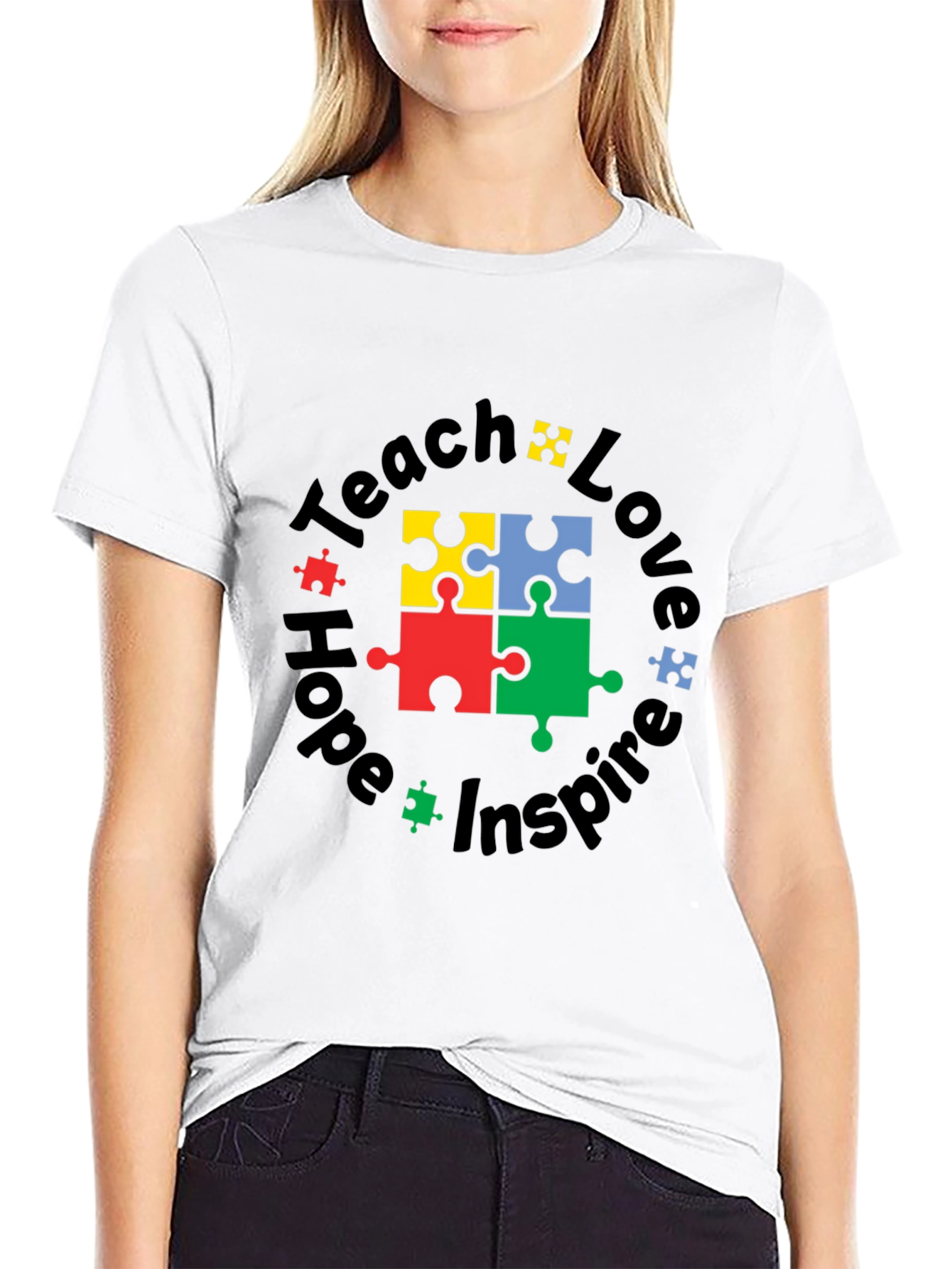 Teach Love Hope Inspire Autism Puzzle T-Shirt